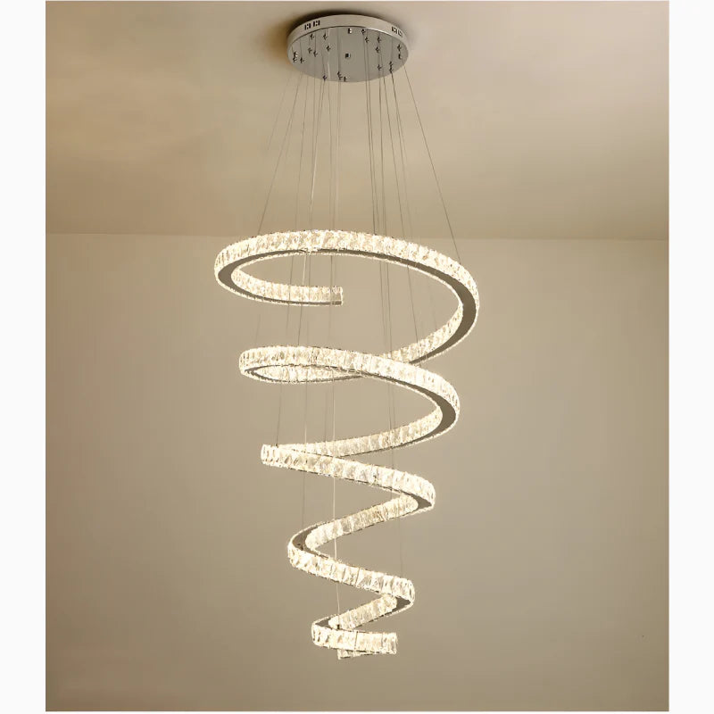 La Penne | Long Spiral Hanging Crystal Golden Chandelier