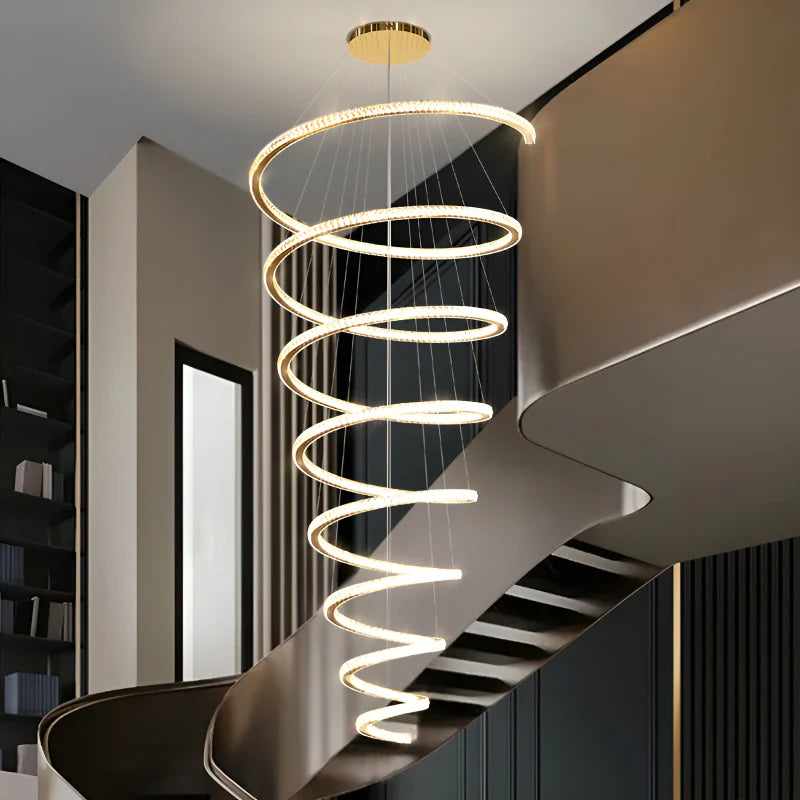 La Penne | Long Spiral Hanging Crystal Golden Chandelier Dia100