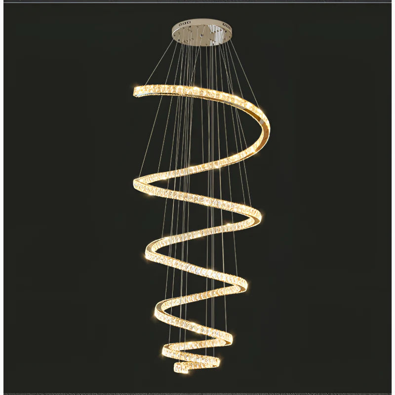 La Penne | Long Spiral Hanging Crystal Golden Chandelier