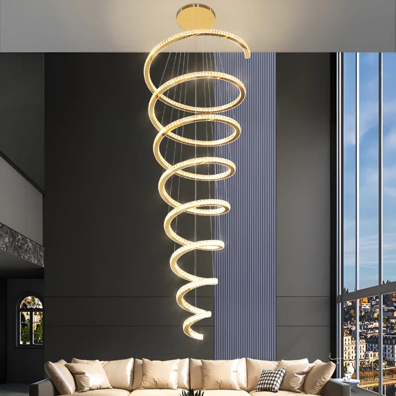 La Penne | Long Spiral Hanging Crystal Golden Chandelier