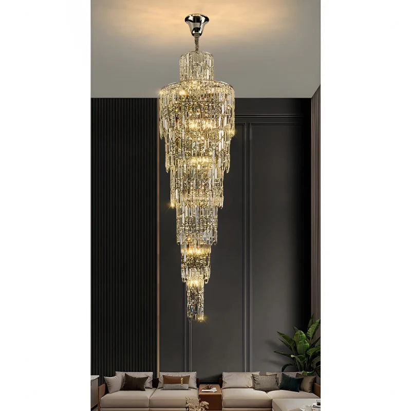 Moneglia | Chic Long Spiral Crystal Pendant Chandelier