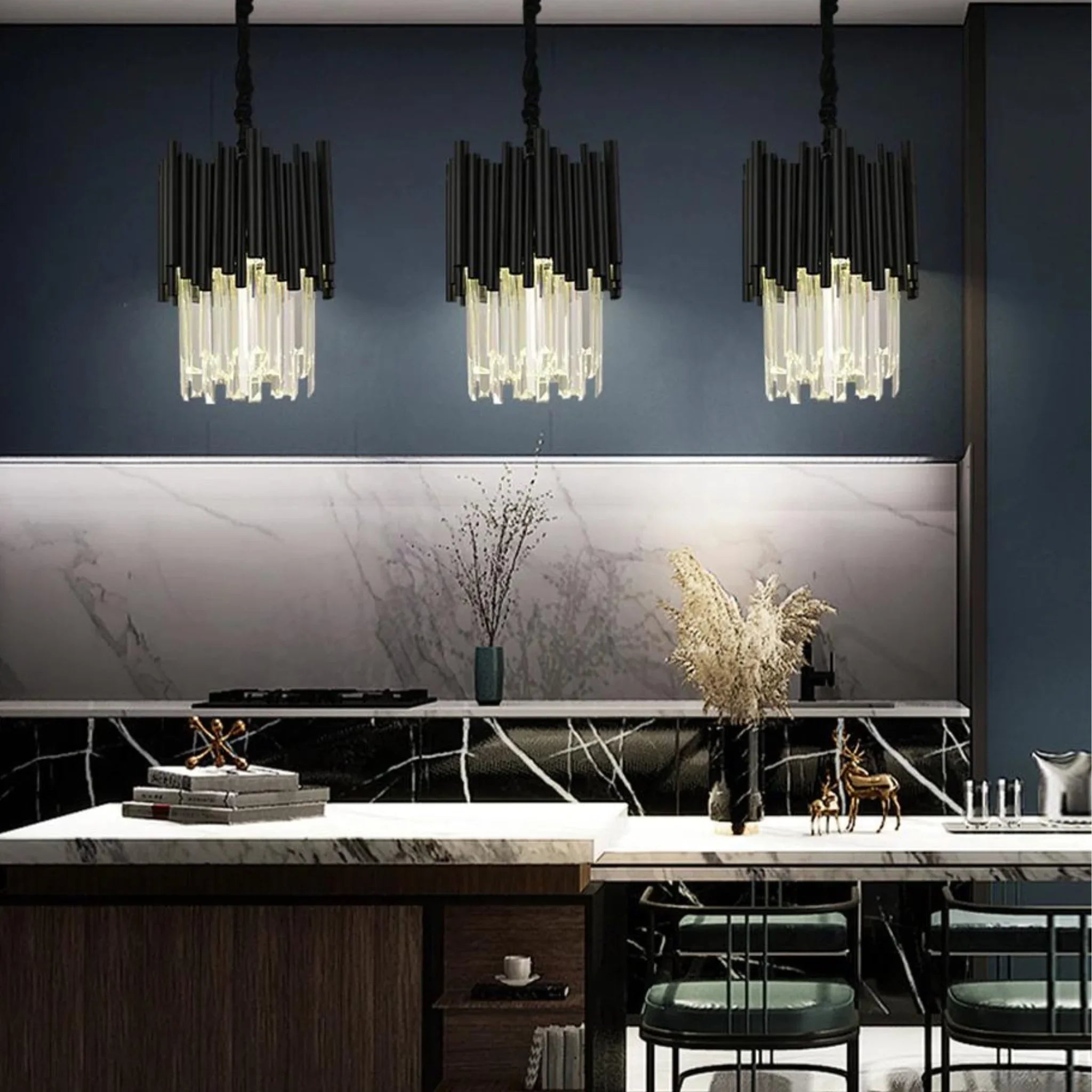 Munsingen | Modern Black Crystal Lighting for Kitchen Island
