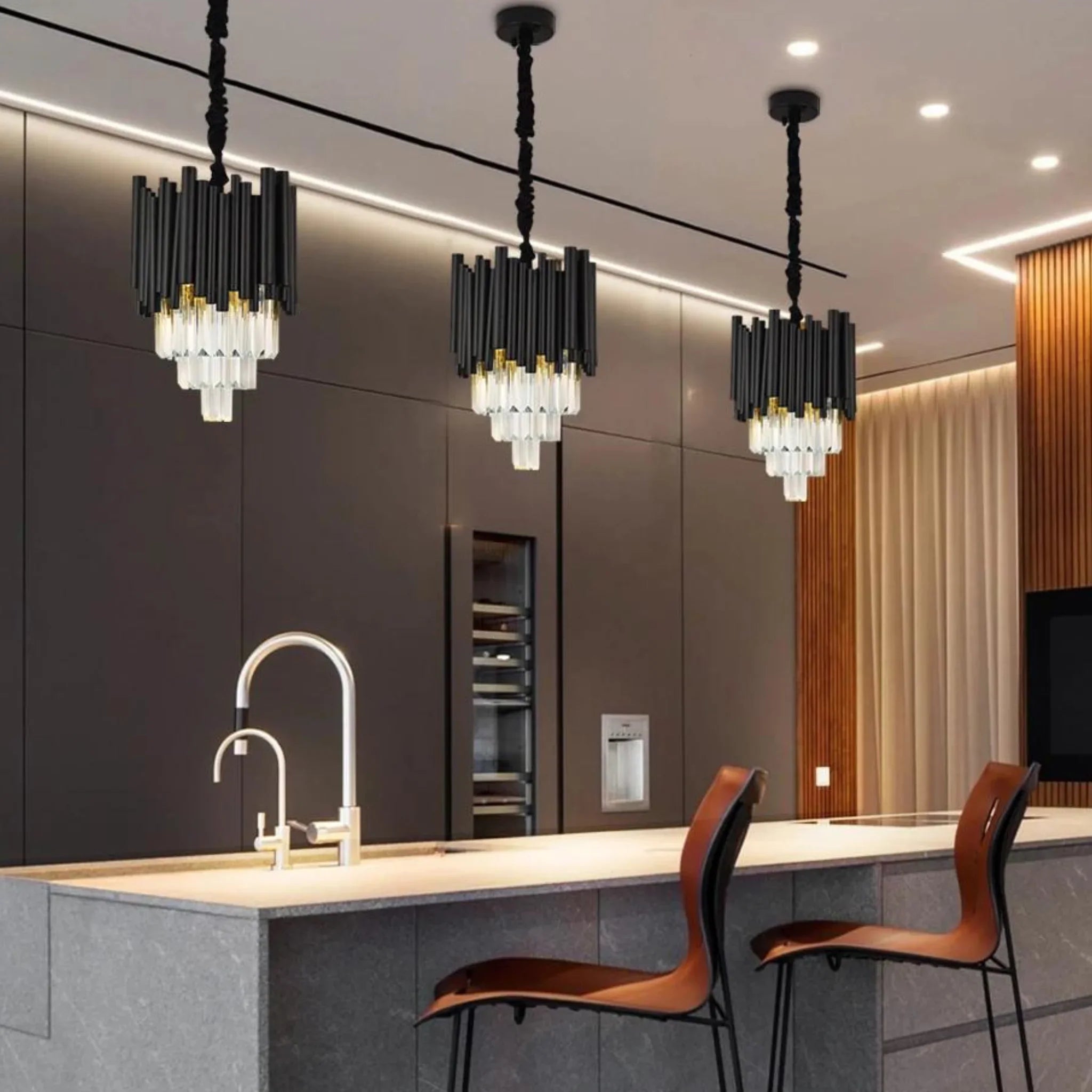 Munsingen | Modern Black Crystal Lighting for Kitchen Island