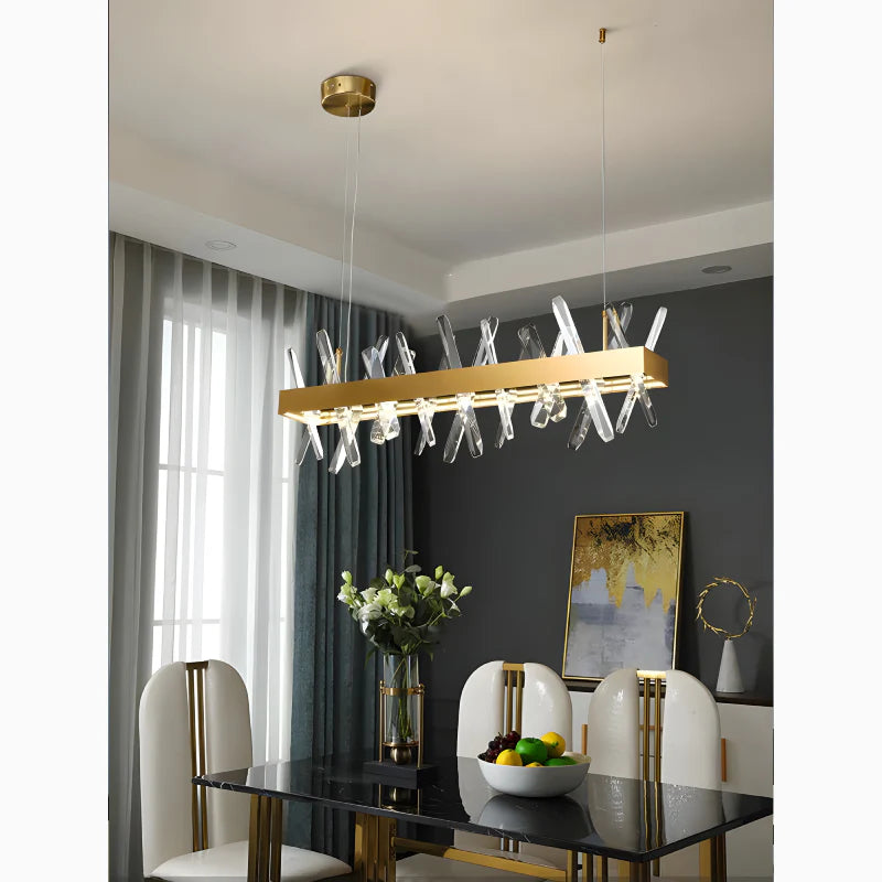 Ninove | Gold Rectangle Crystal Chandelier for Dining Room, Living Room