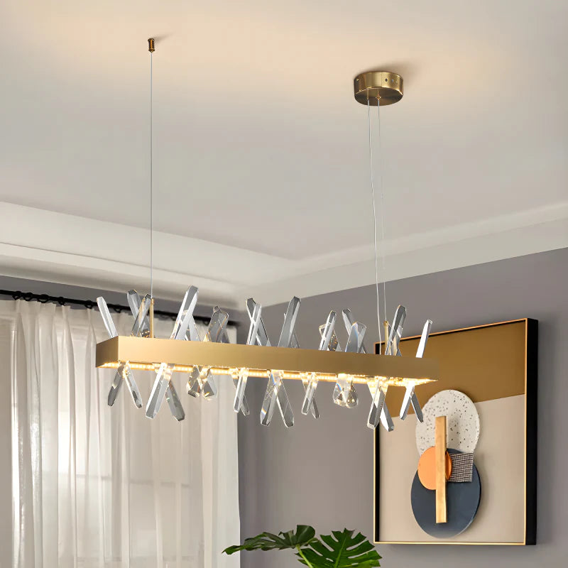 Ninove | Gold Rectangle Crystal Chandelier for Dining Room, Living Room
