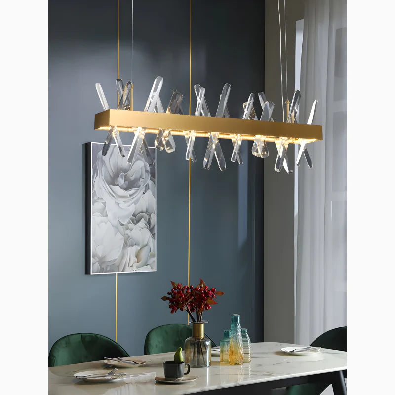 Ninove | Gold Rectangle Crystal Chandelier for Dining Room, Living Room
