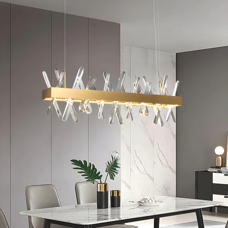 Ninove | Gold Rectangle Crystal Chandelier for Dining Room, Living Room