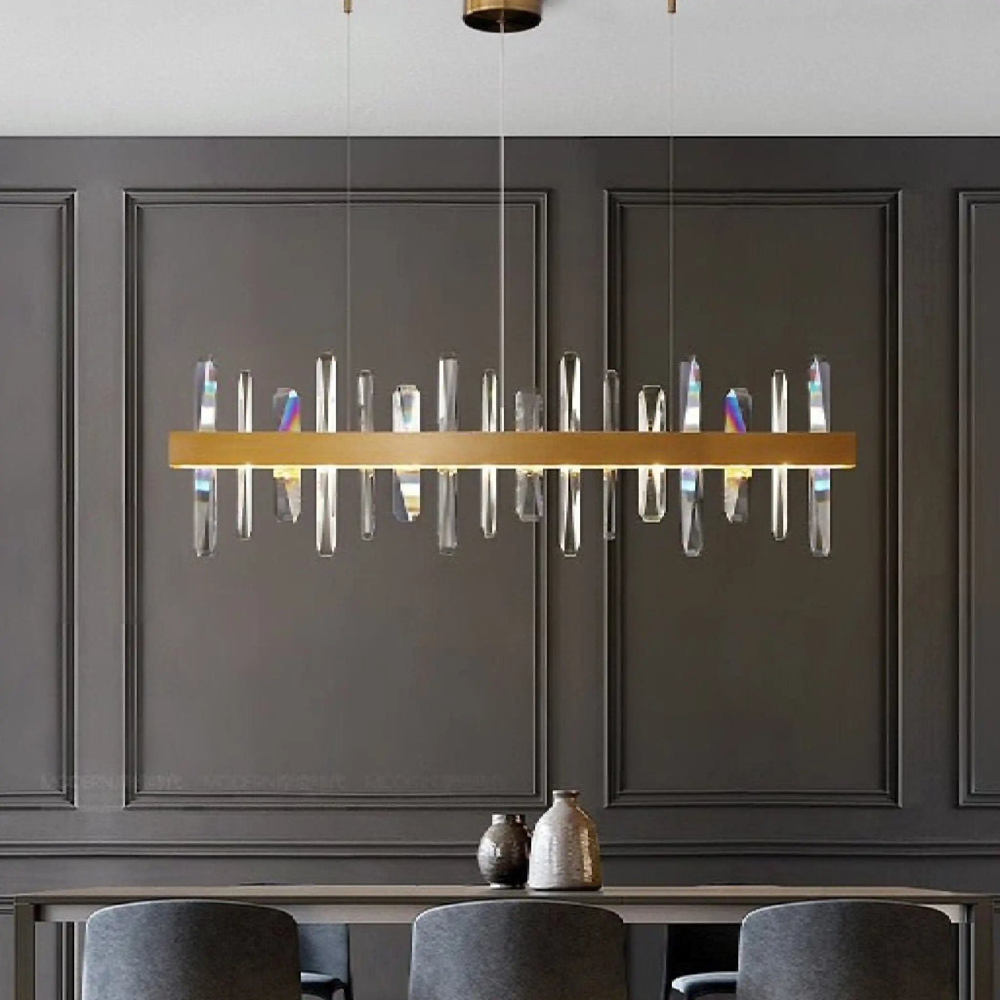 Nivelles | Rectangle Gold Chandelier Crystal Chandelier for Living Room