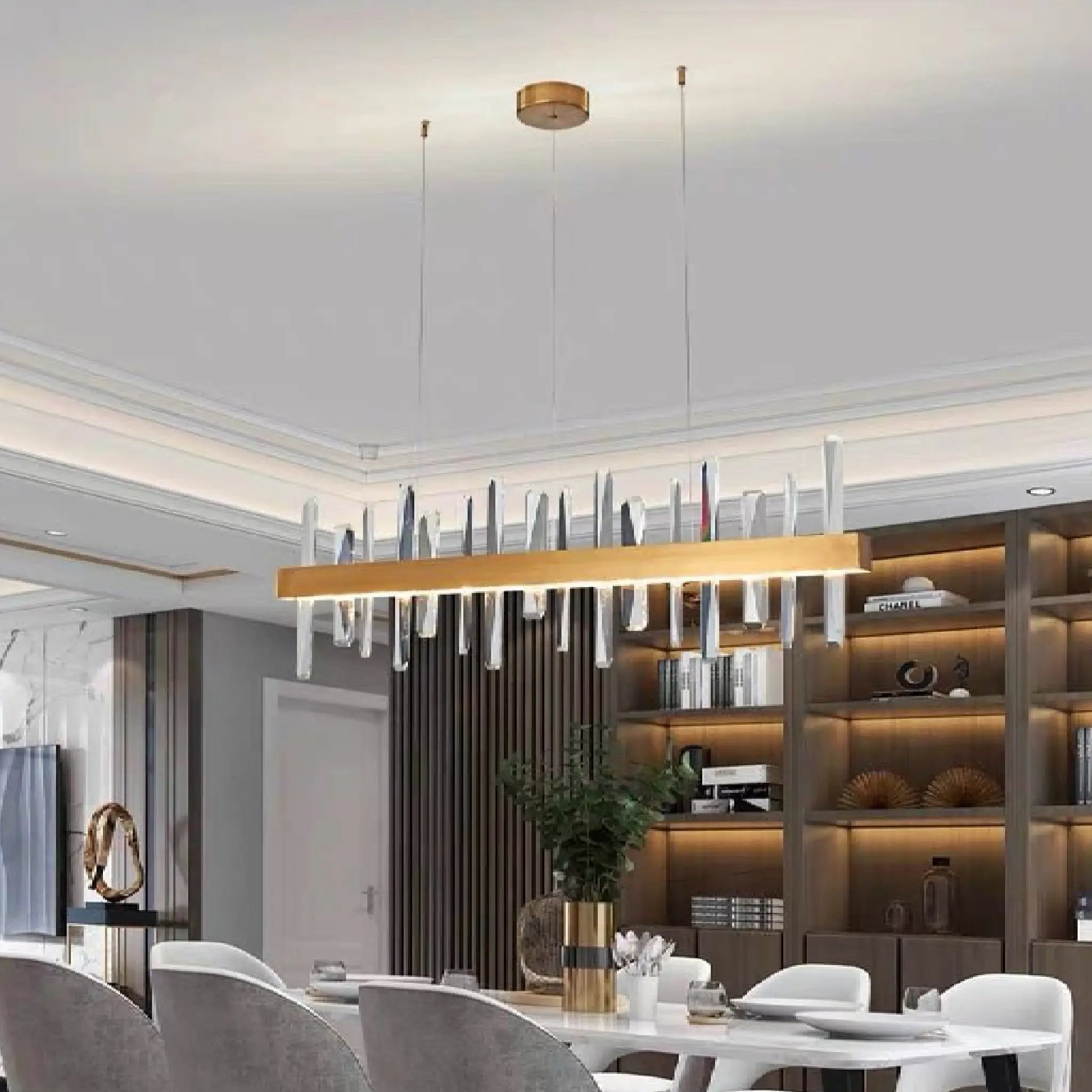 Nivelles | Rectangle Gold Chandelier Crystal Chandelier for Living Room