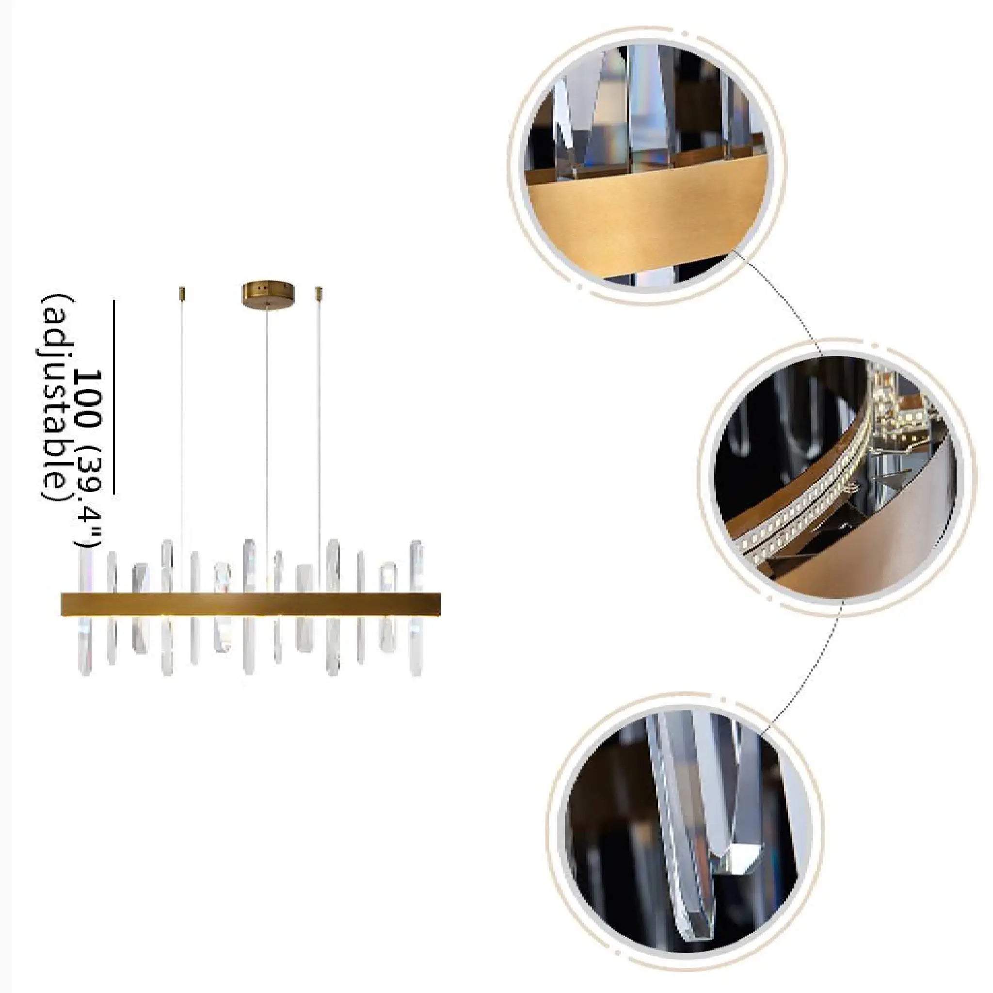 Nivelles | Rectangle Gold Chandelier Crystal Chandelier for Living Room