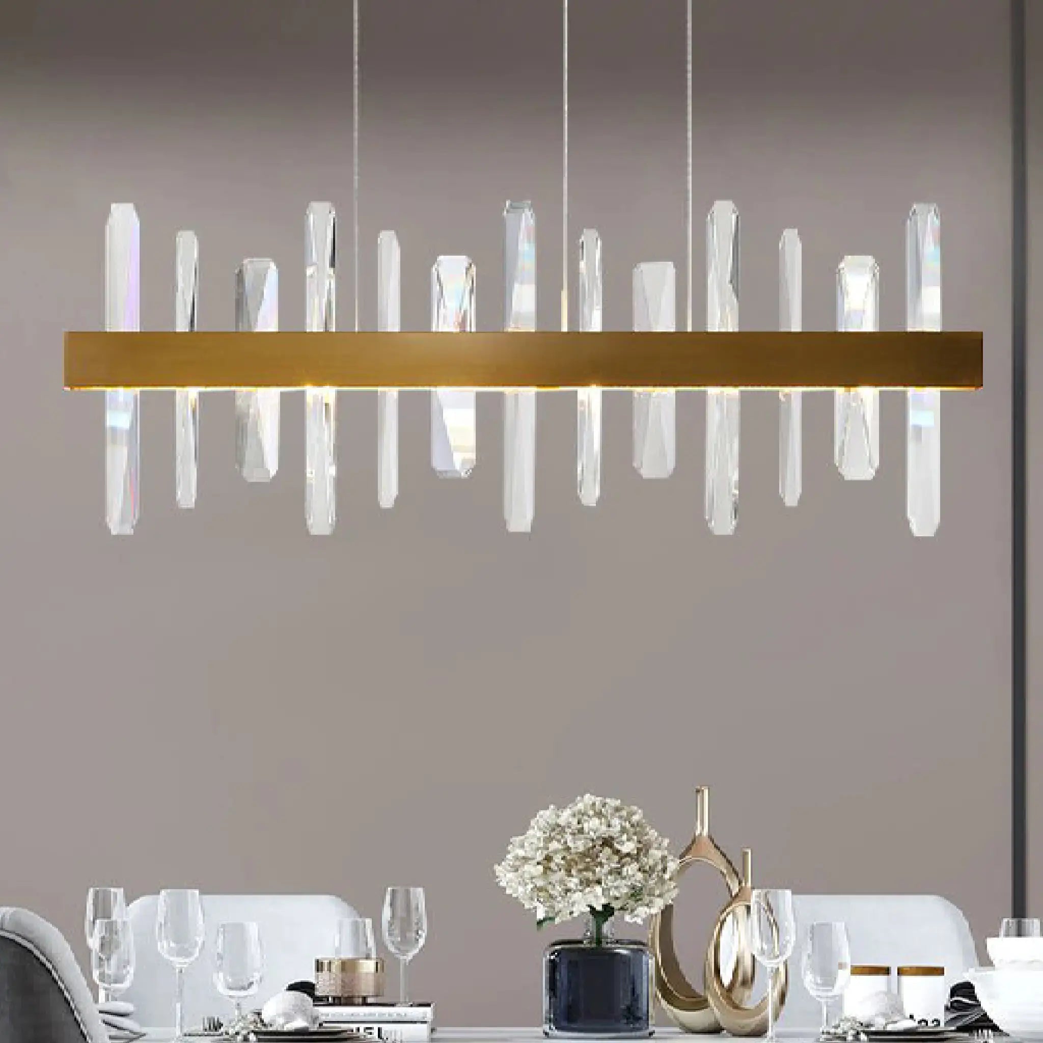 Nivelles | Rectangle Gold Chandelier Crystal Chandelier for Living Room