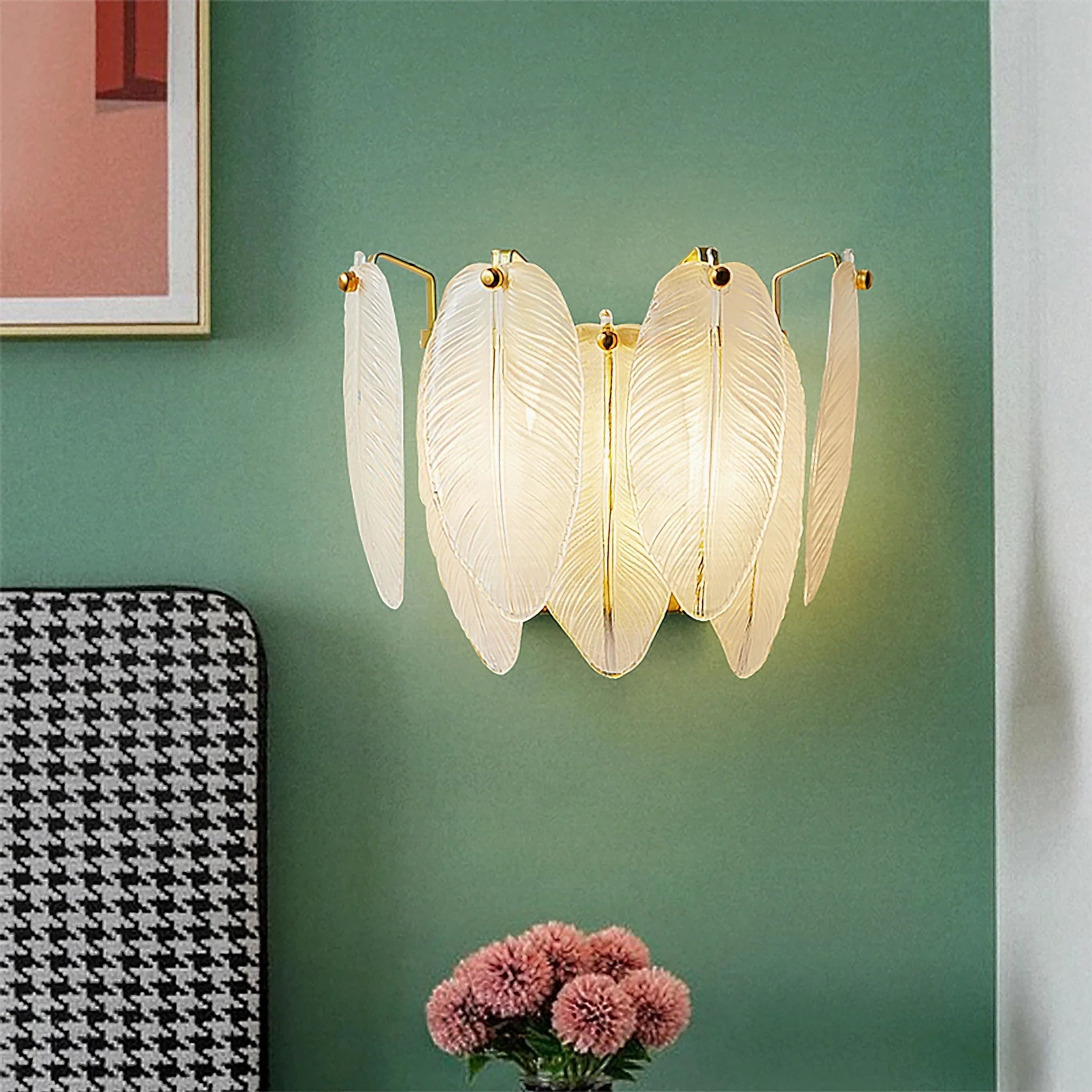 Parla | Vintage Brass Chandelier with Frosted Glass Leaves