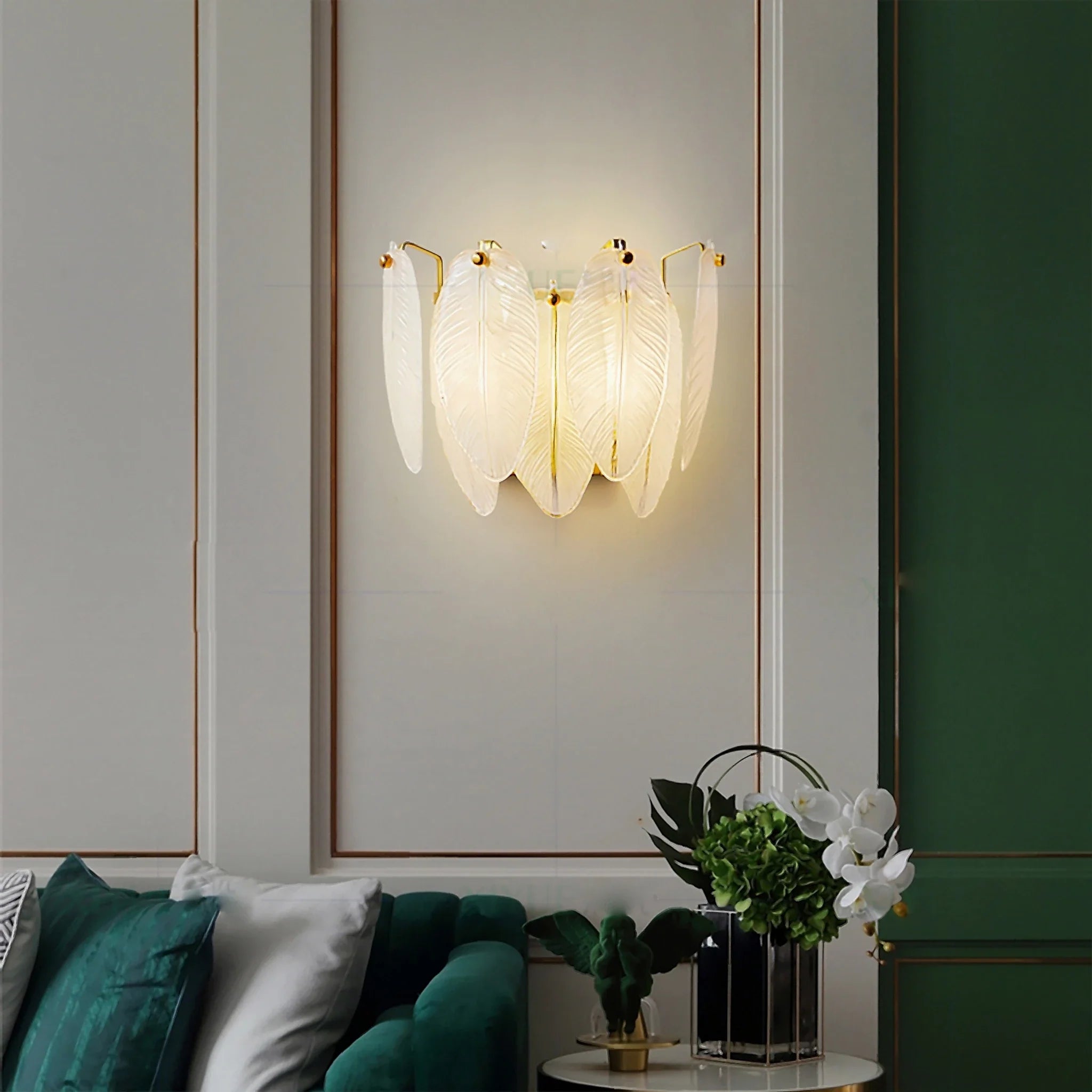 Parla | Vintage Brass Chandelier with Frosted Glass Leaves