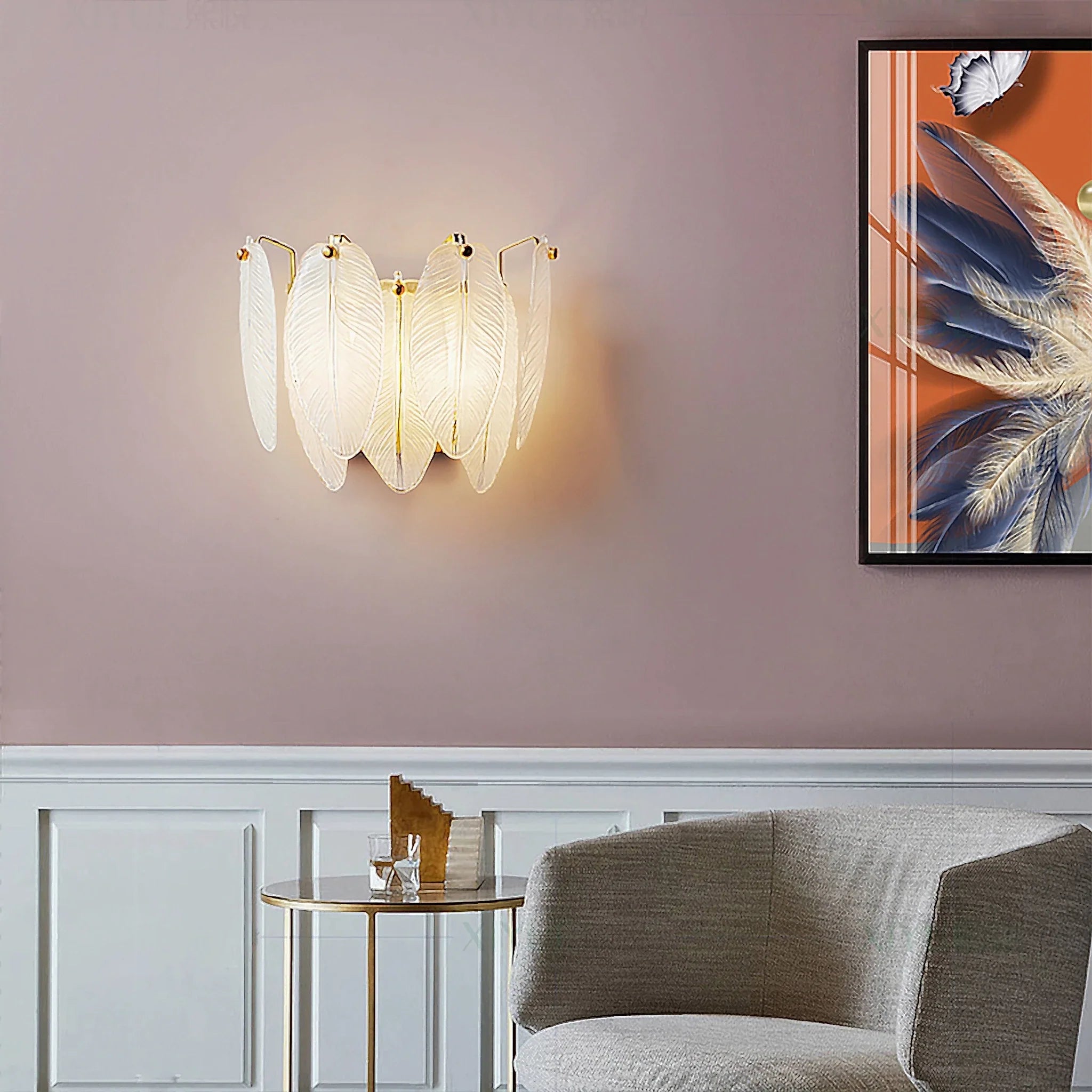 Parla | Vintage Brass Chandelier with Frosted Glass Leaves