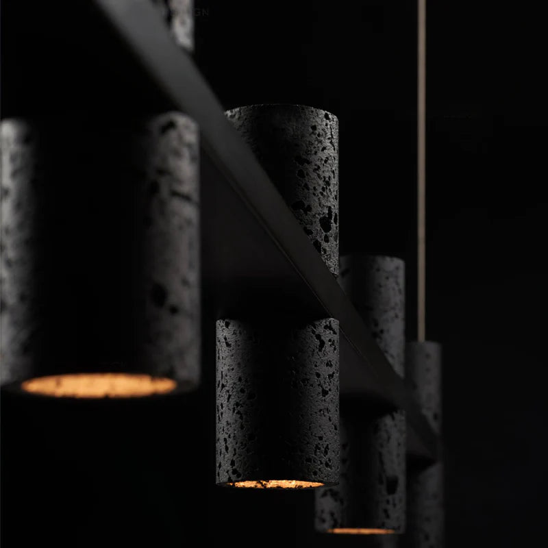 Seengen | Minimalistic Modern Black Copper Stone Chandelier