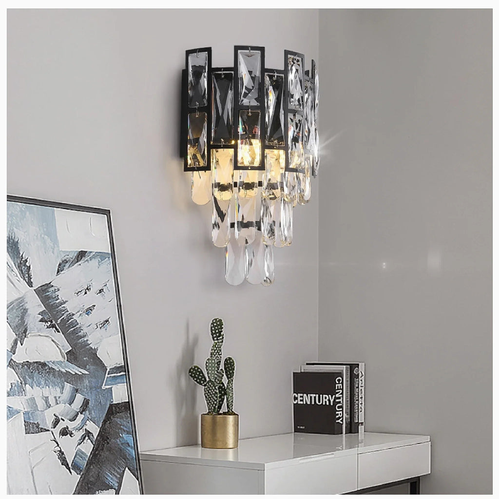 Elegant Wall Sconce With Black Crystals