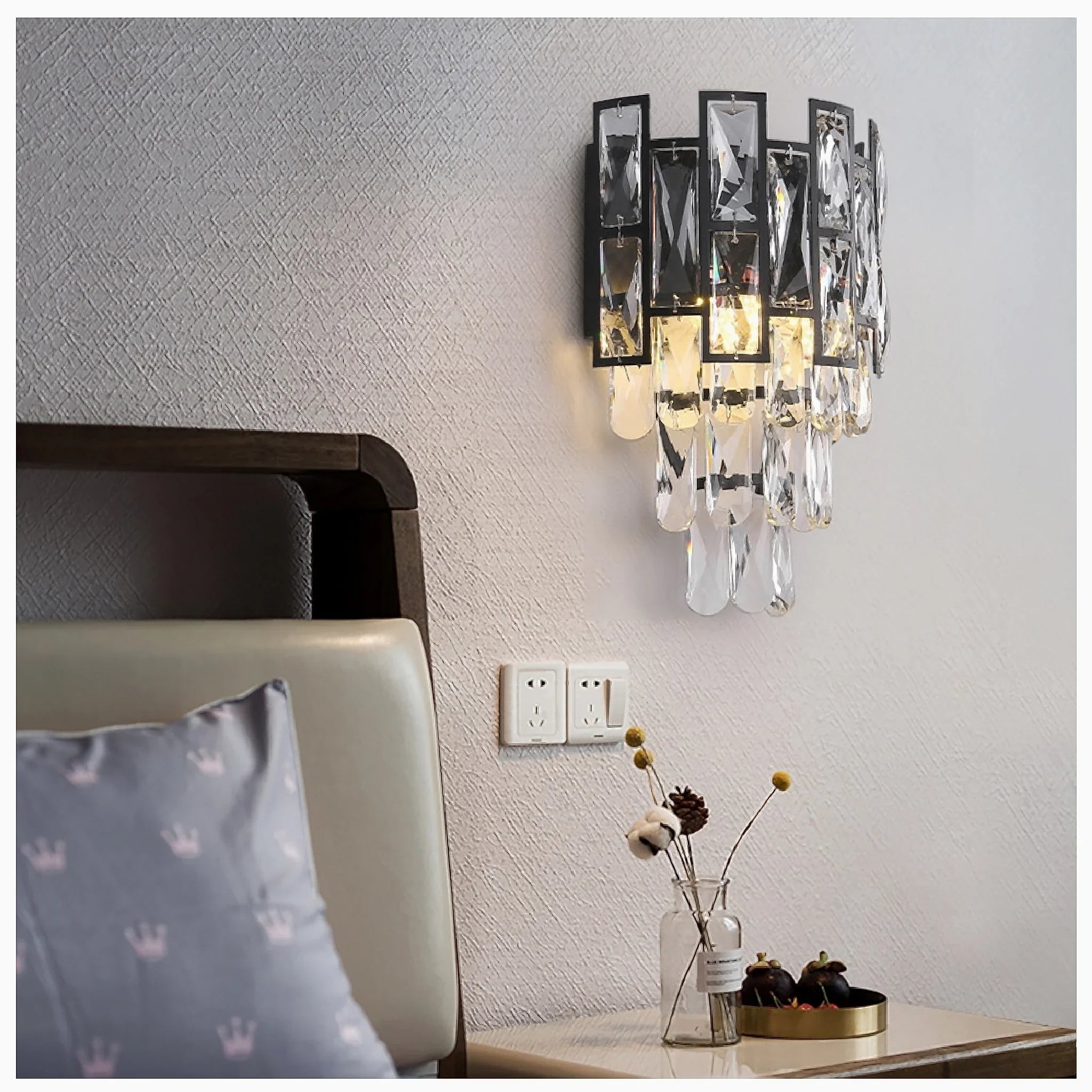 Elegant Wall Sconce With Black Crystals