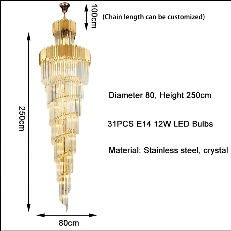 Trinite | Exclusive Long Gold Modern Crystal Chandelier