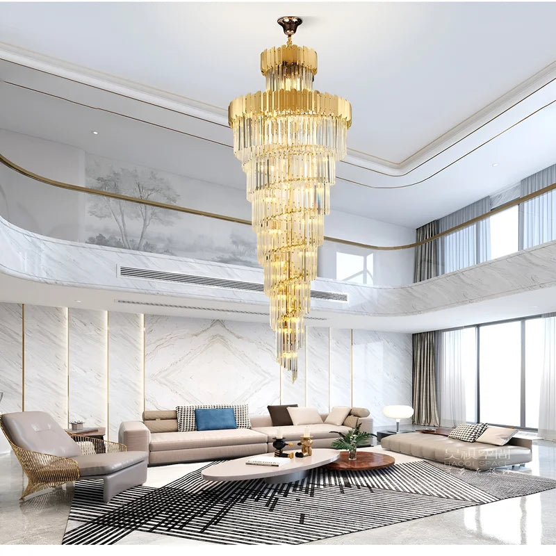 Trinite | Exclusive Long Gold Modern Crystal Chandelier