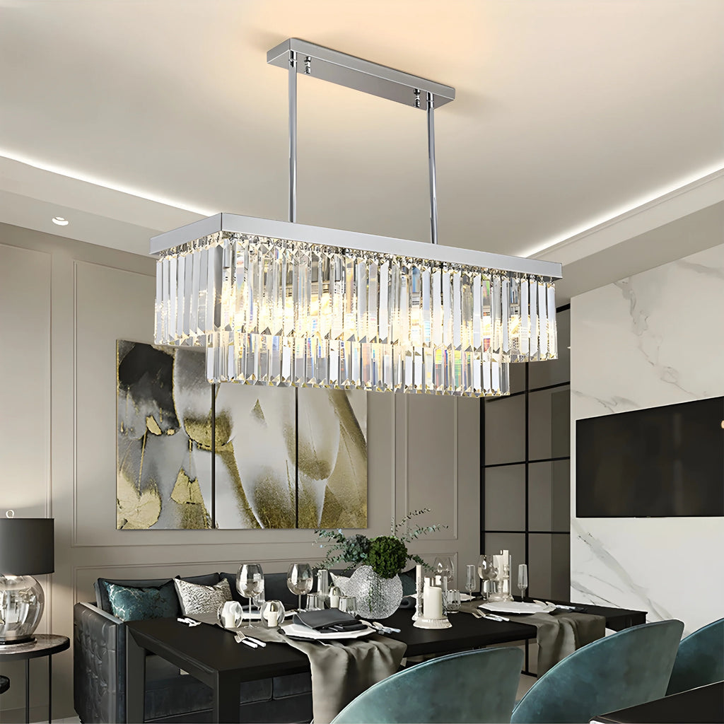 Urbe | Gold and Chrome Crystal Rectangle Chandelier for Dining Room