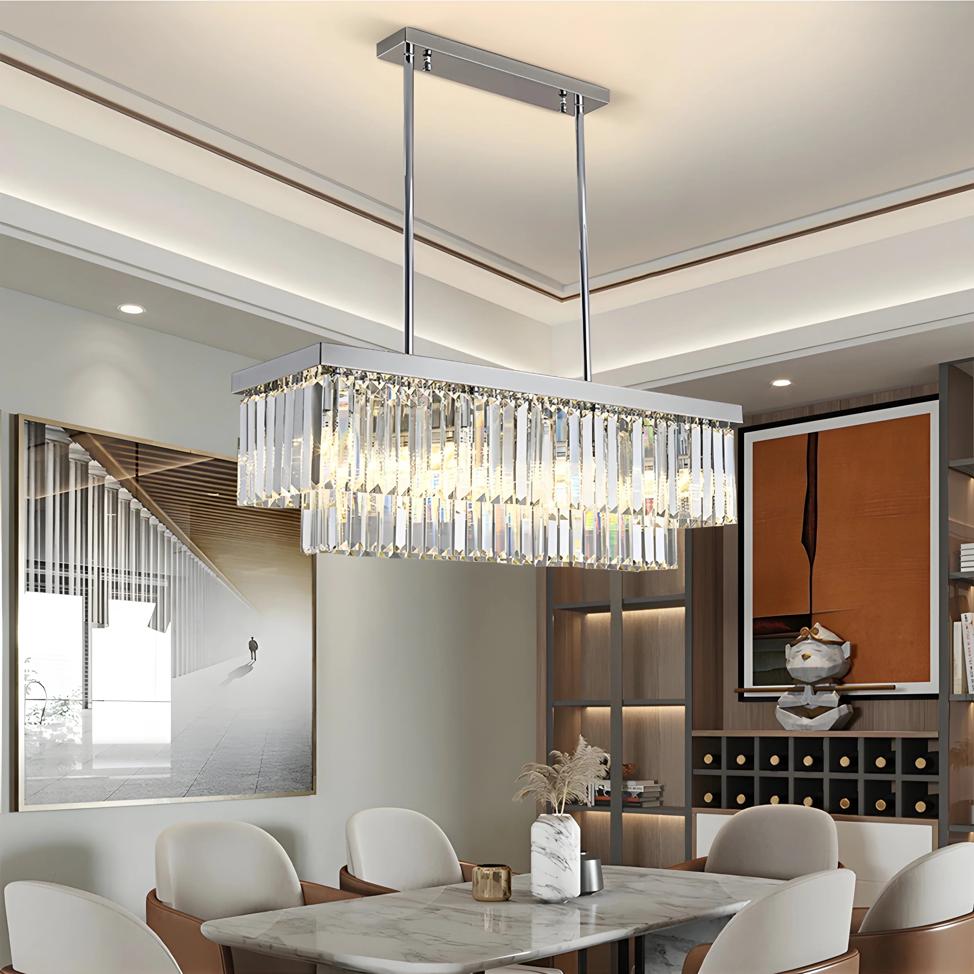 Urbe | Gold and Chrome Crystal Rectangle Chandelier for Dining Room