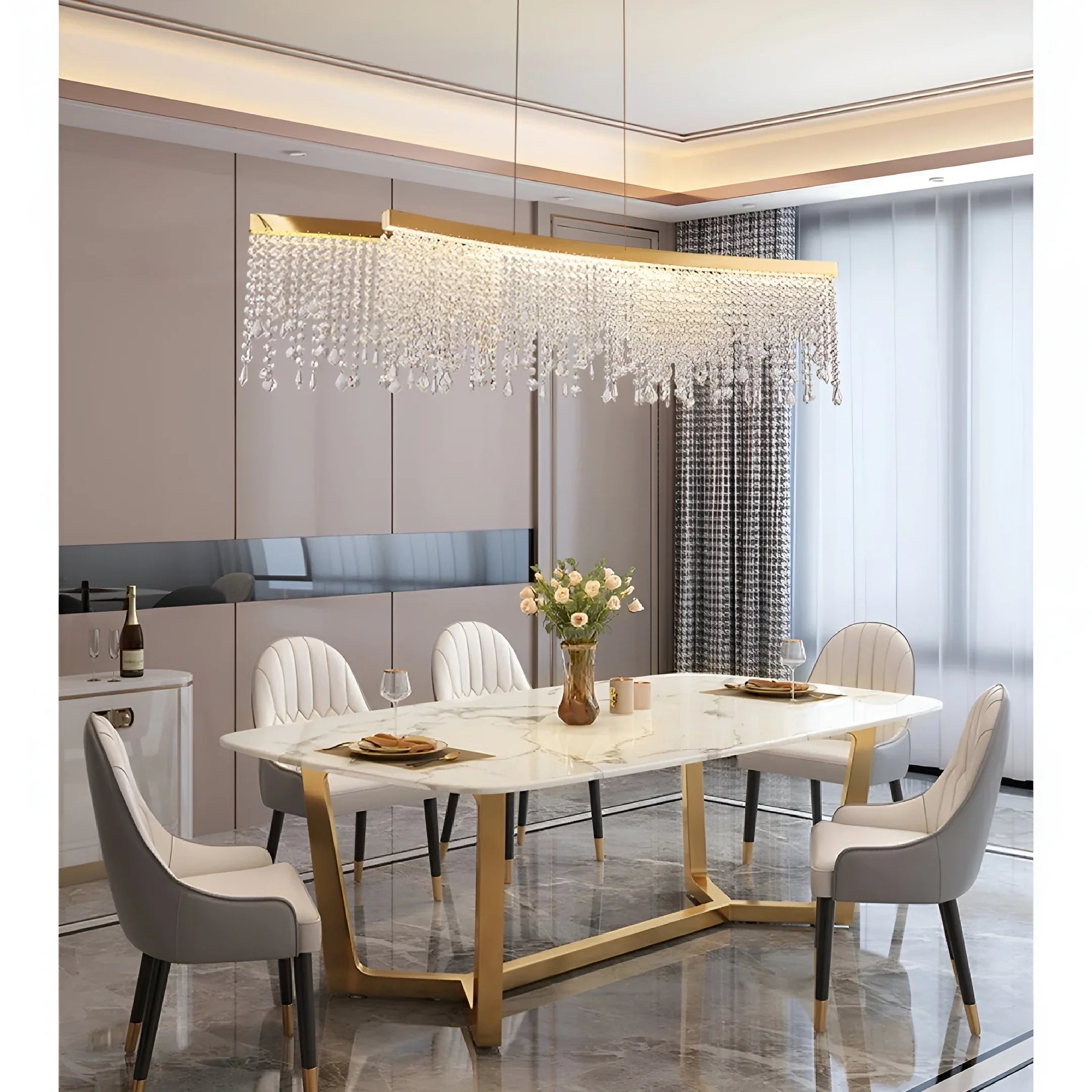 Vado Ligure | Modern Gold Crystal Ceiling Chandelier for Dining Room