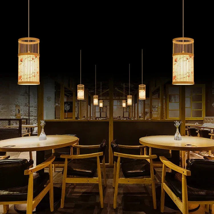 Ypres | Creative Drum Japanese Chandelier made of Bamboo and Silk for Bedroom