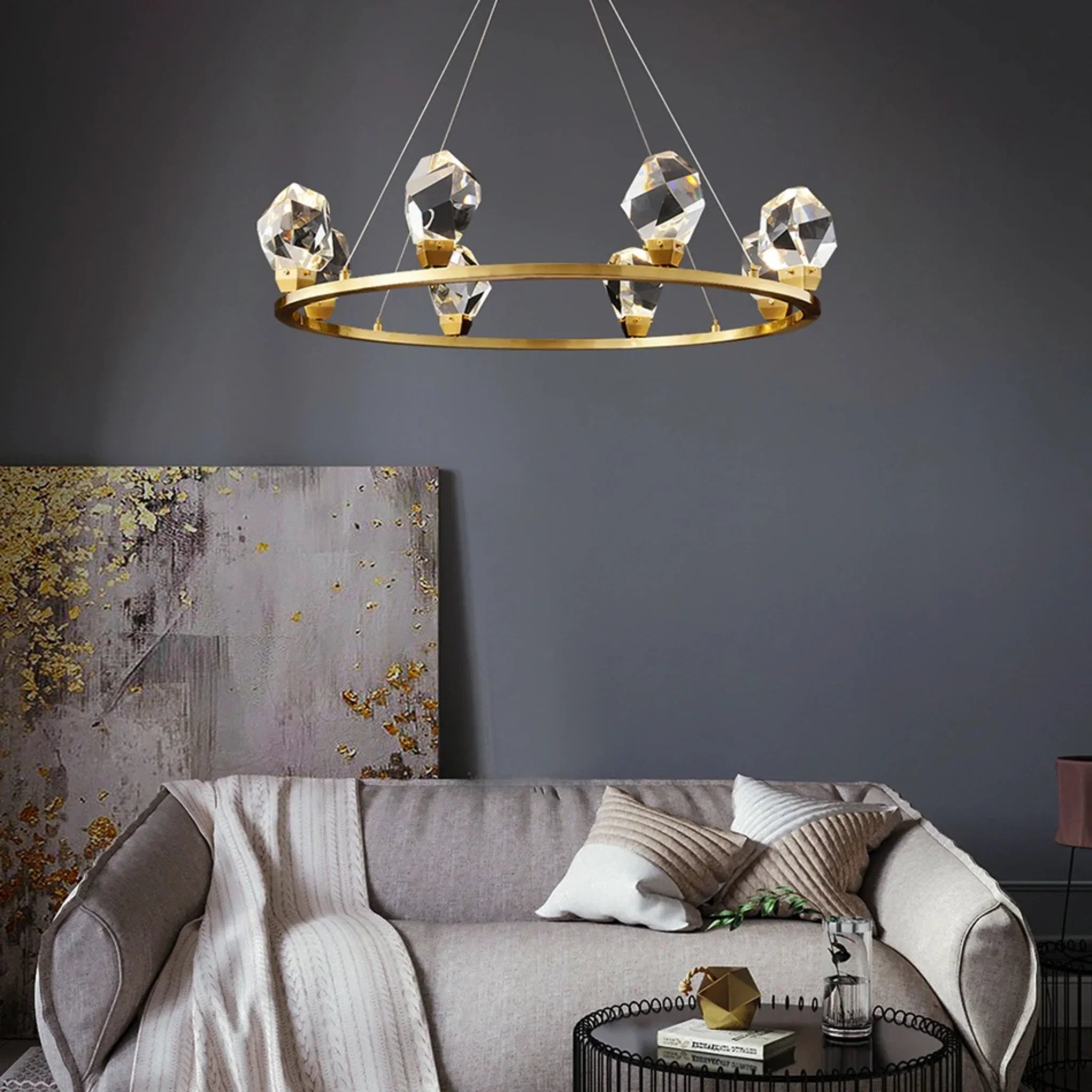Zagarise | Circle/Linear Diamond Crystal Chandelier for Bedroom