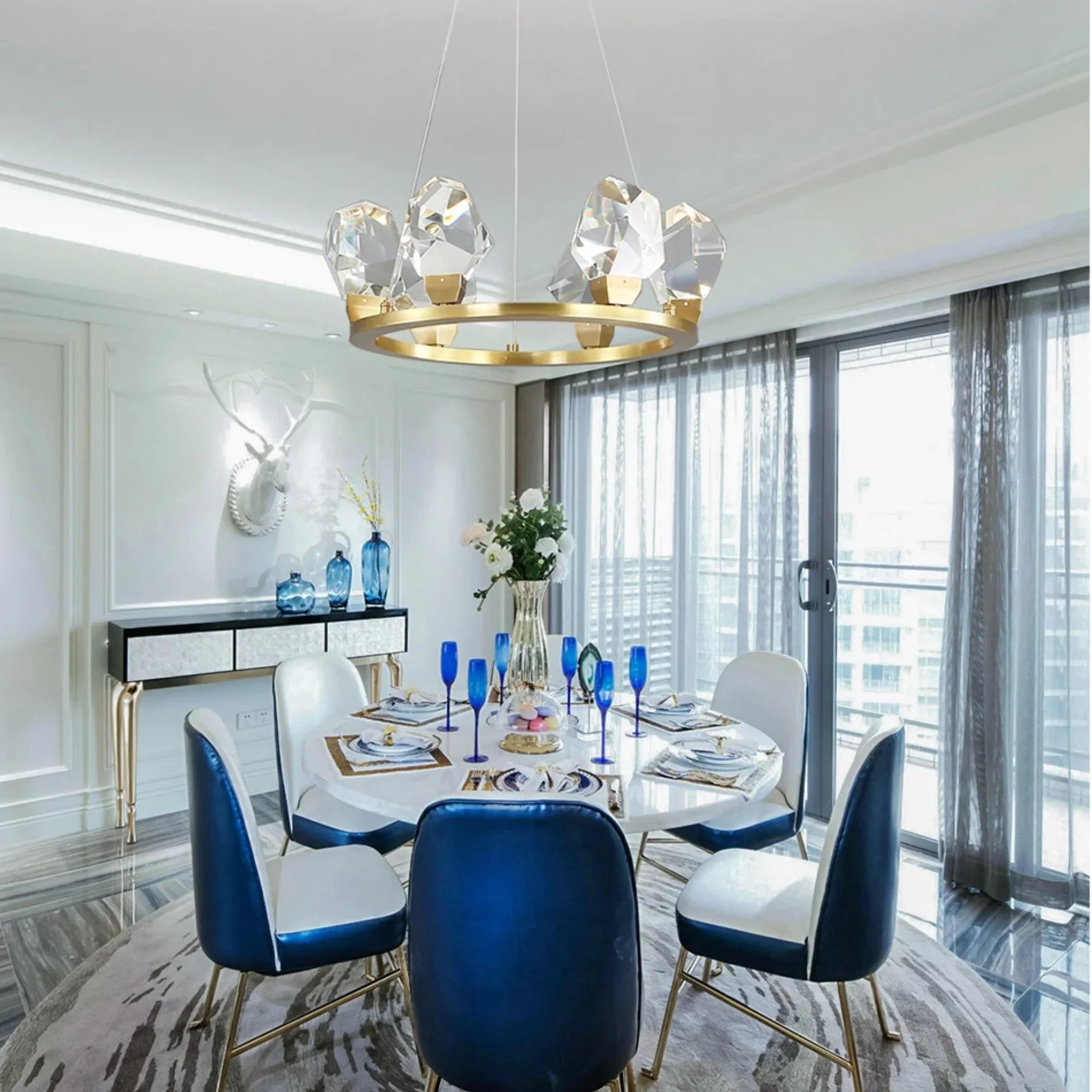 Zagarise | Circle/Linear Diamond Crystal Chandelier for Bedroom