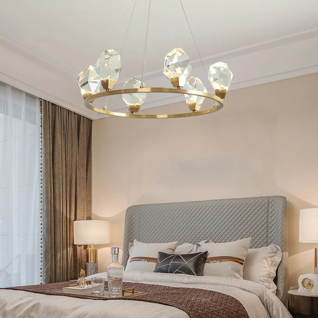 Zagarise | Circle/Linear Diamond Crystal Chandelier for Bedroom