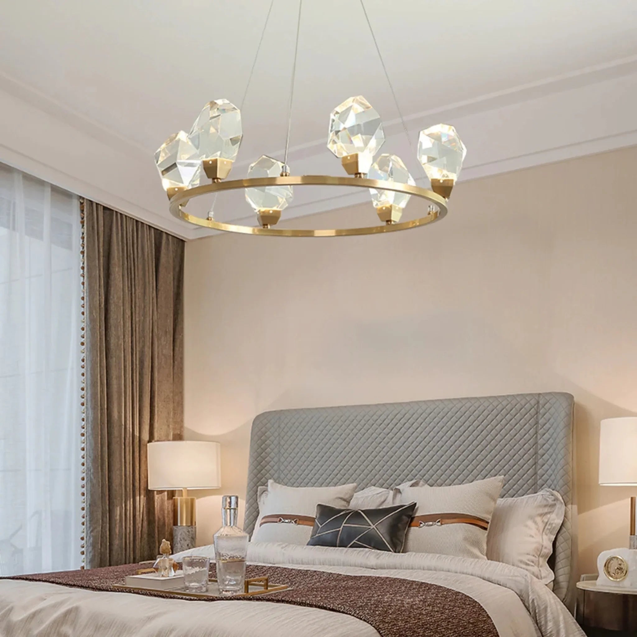 Zagarise | Circle/Linear Diamond Crystal Chandelier for Bedroom