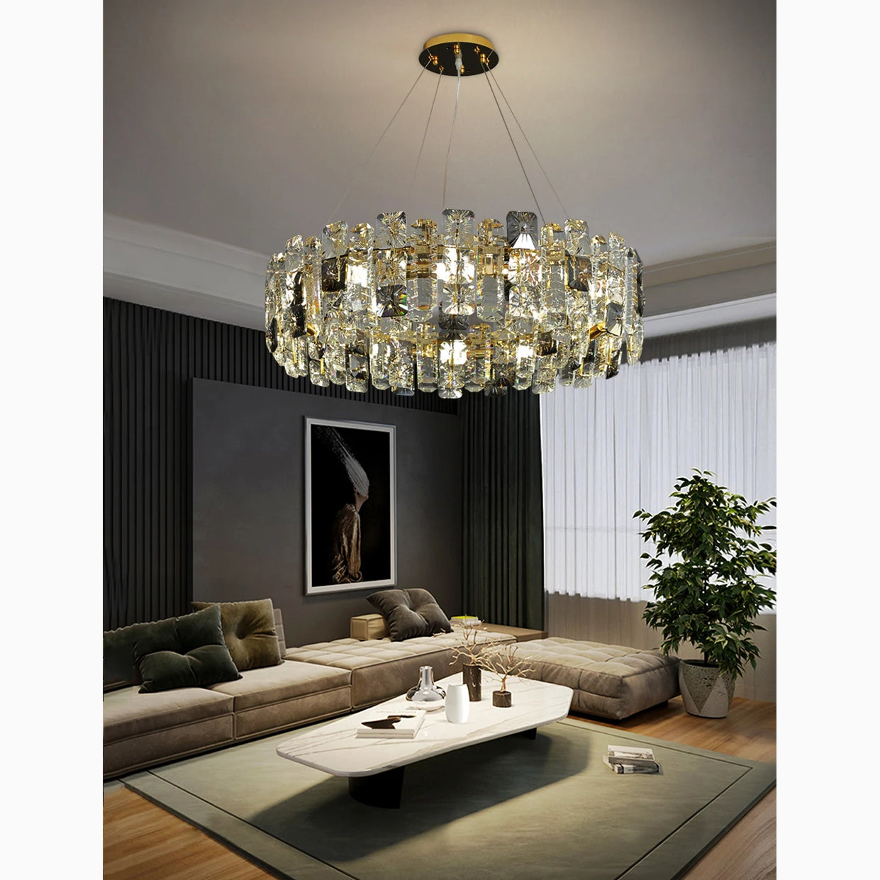 Zambrone | Luxury Round Crystal Chandelier for Living Room, Dia 19.7''