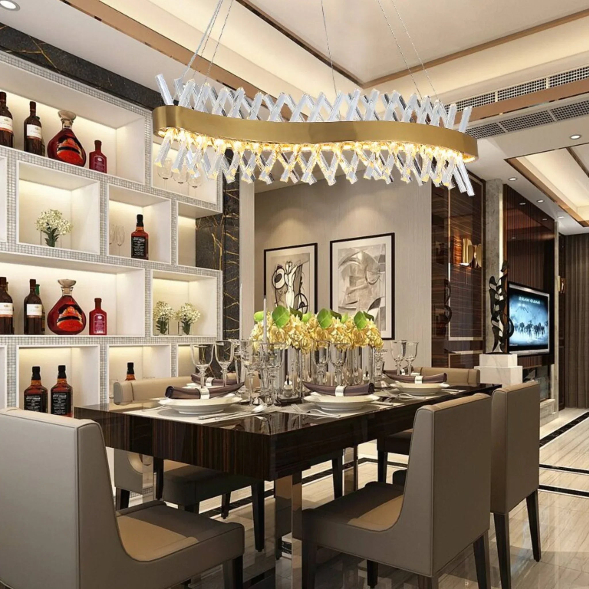 Zanica | Modern Round Gold Led Crystal Chandelier