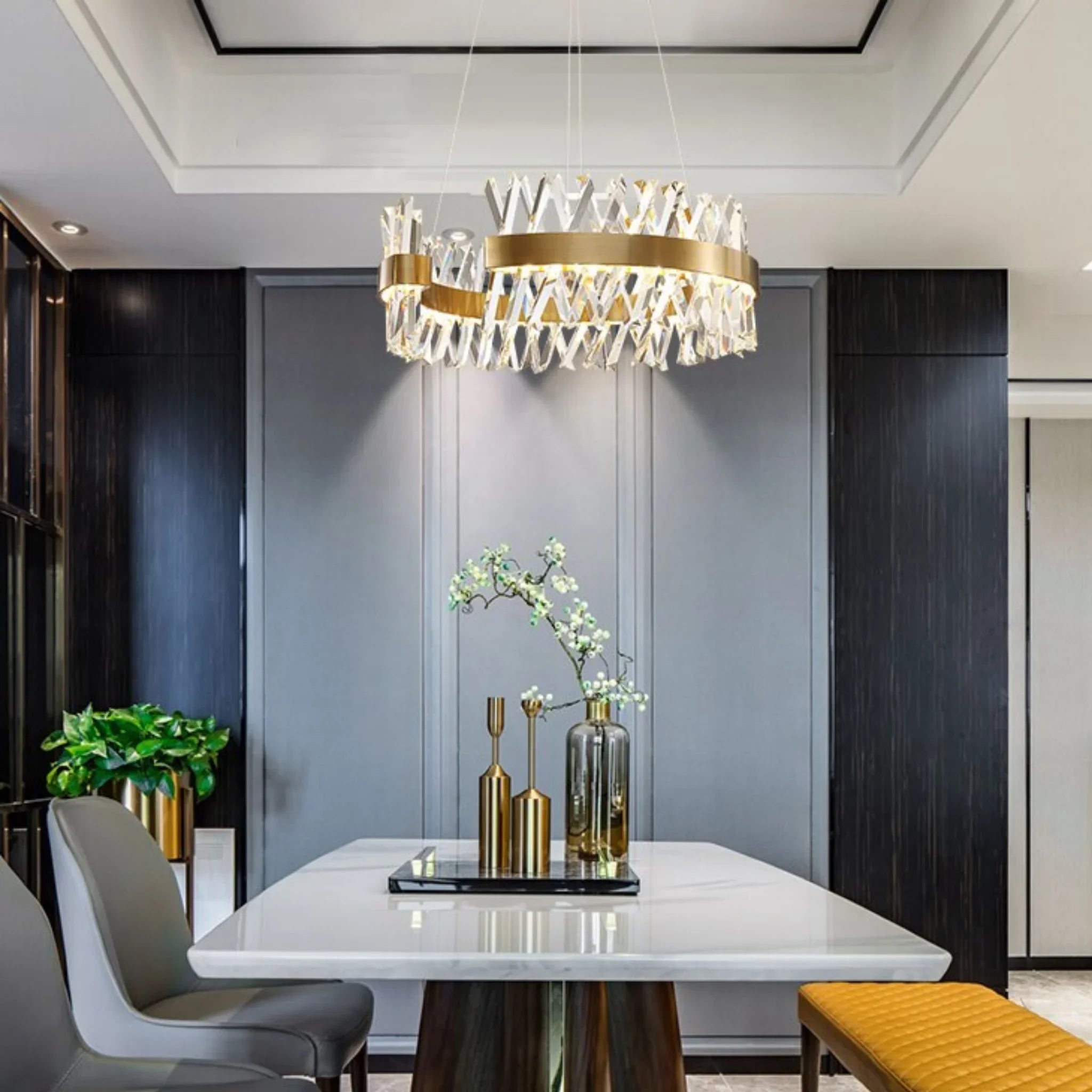 Zanica | Modern Round Gold Led Crystal Chandelier