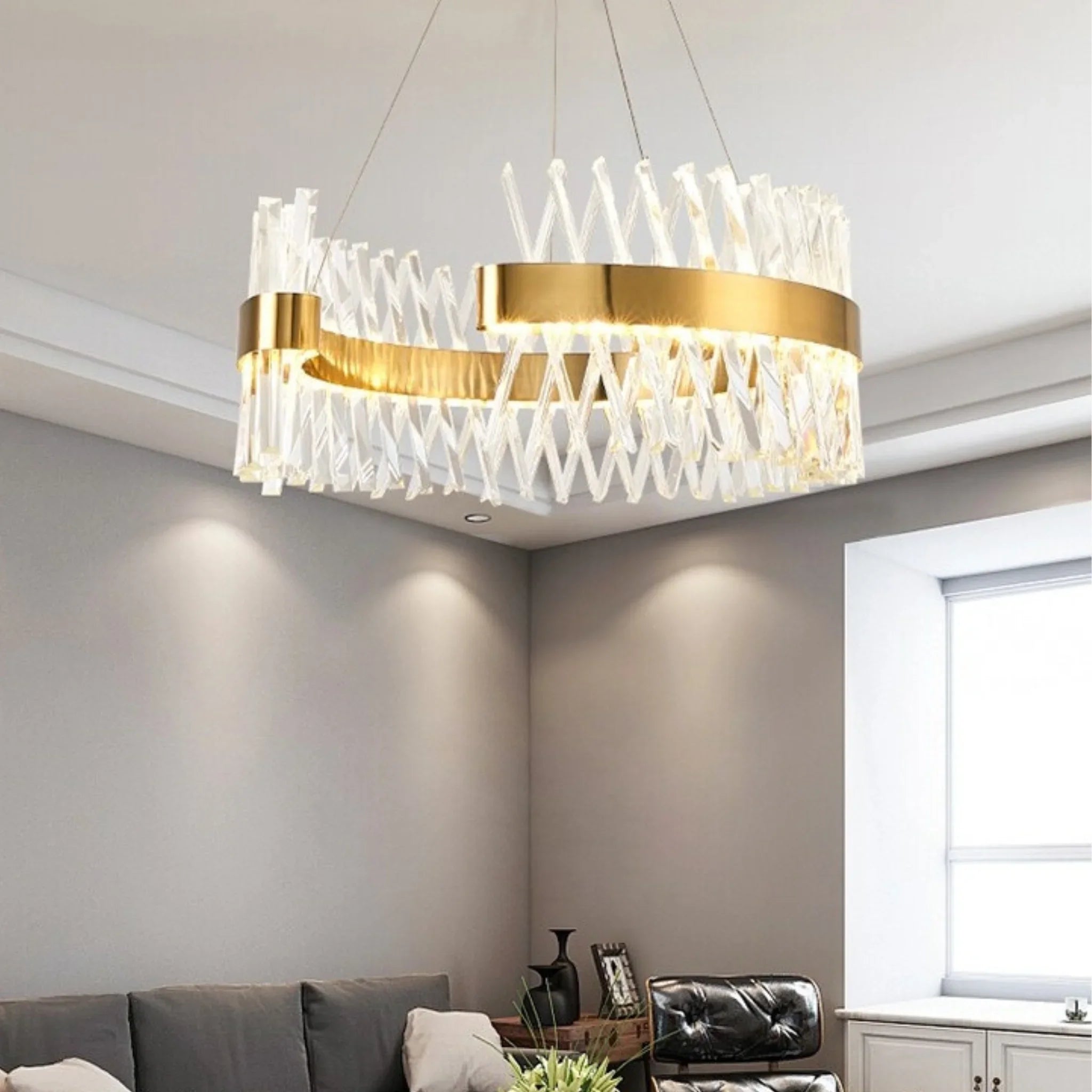 Zanica | Modern Round Gold Led Crystal Chandelier