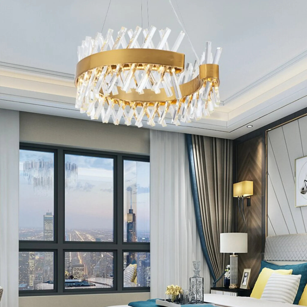 Zanica | Modern Round Gold Led Crystal Chandelier