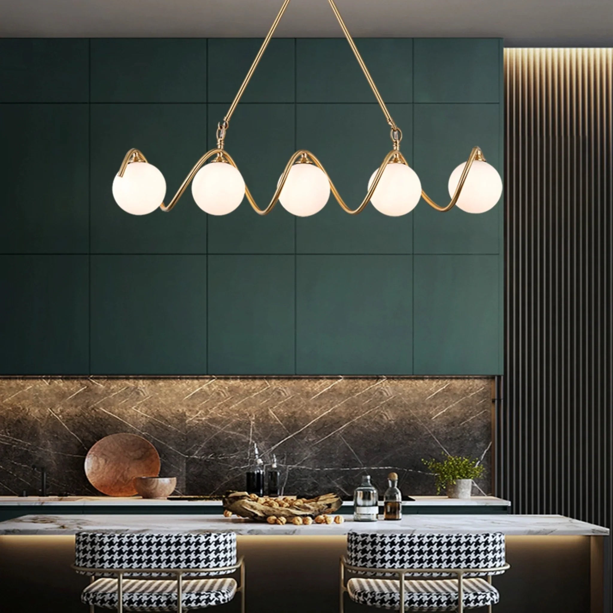 Zavattarello | Gold Rectangle Copper Glass Chandelier For Dining Room