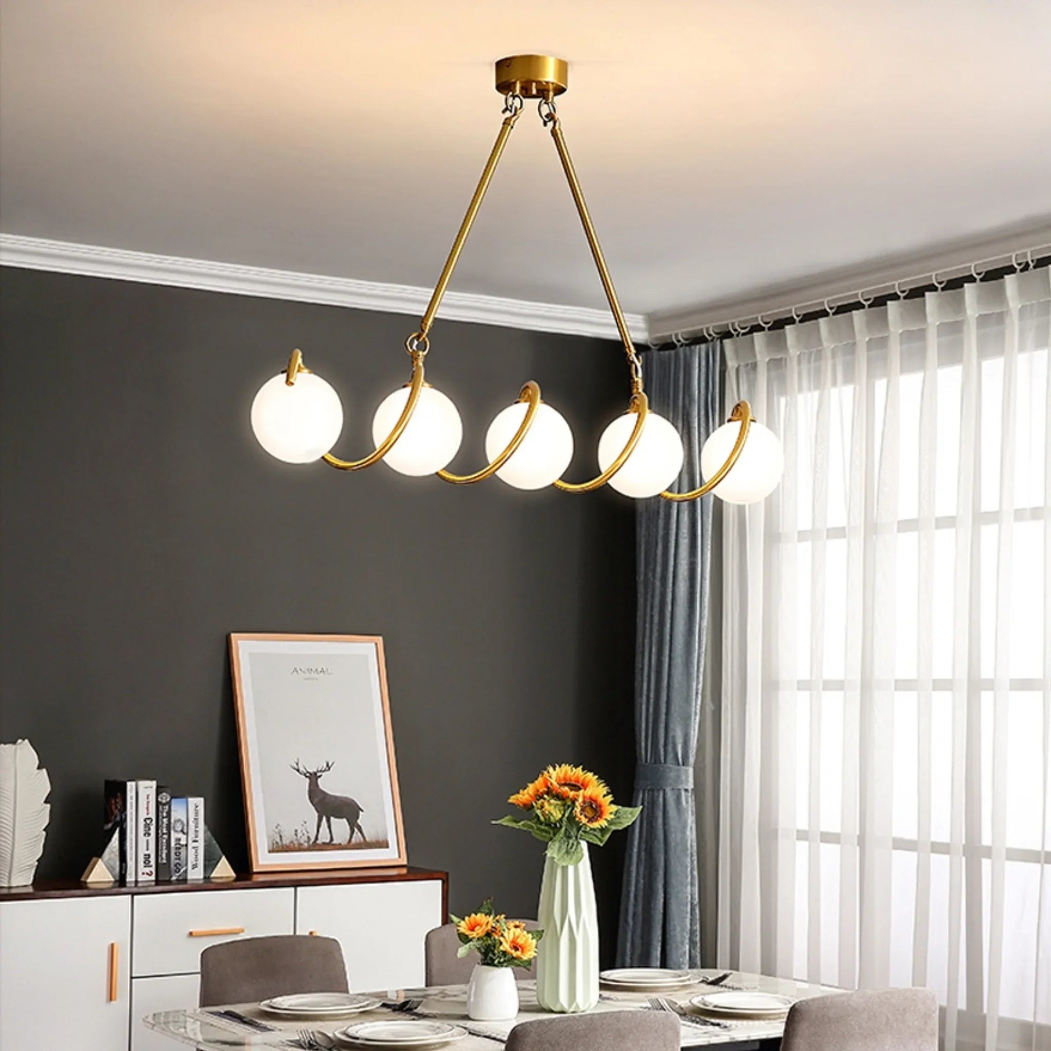 Zavattarello | Gold Rectangle Copper Glass Chandelier For Dining Room
