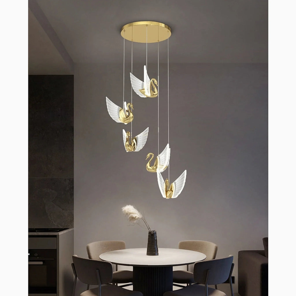 Swan Design Gold Chandelier