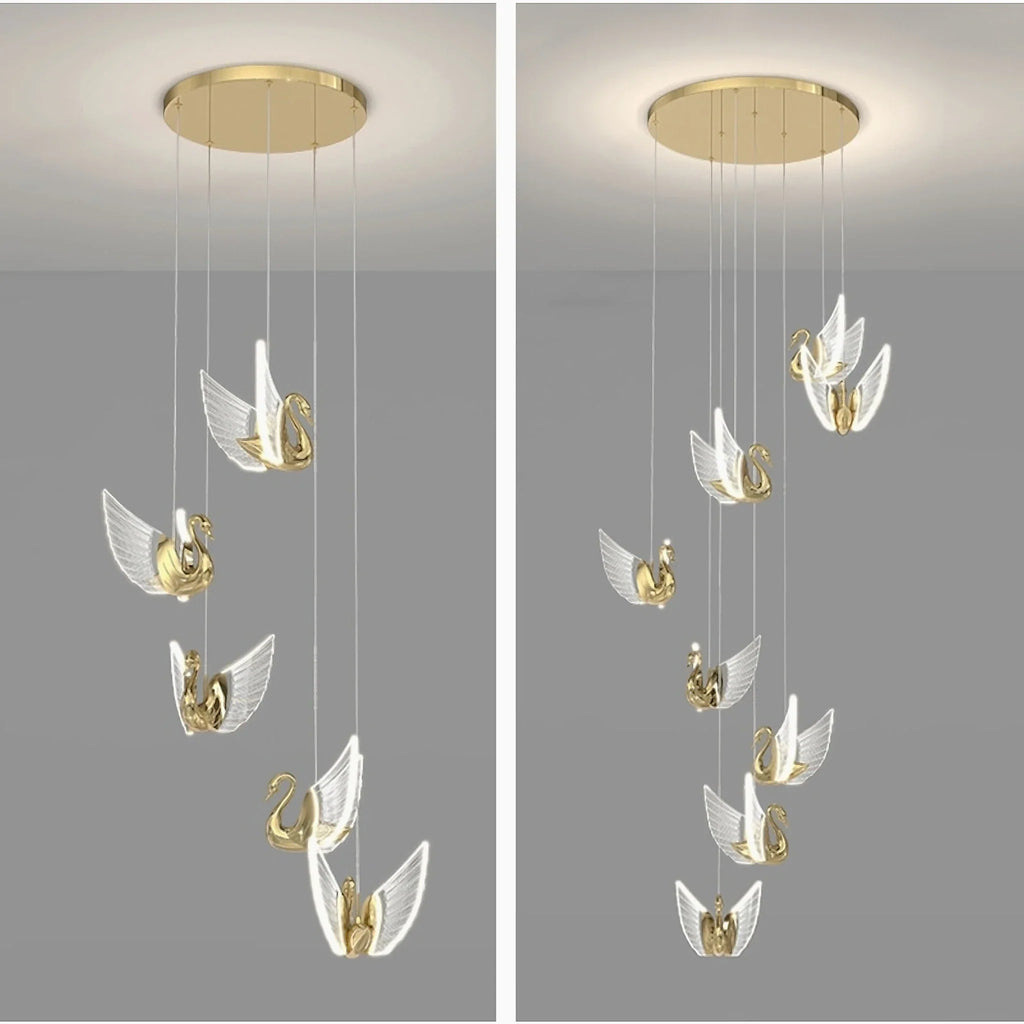 Swan Design Gold Chandelier