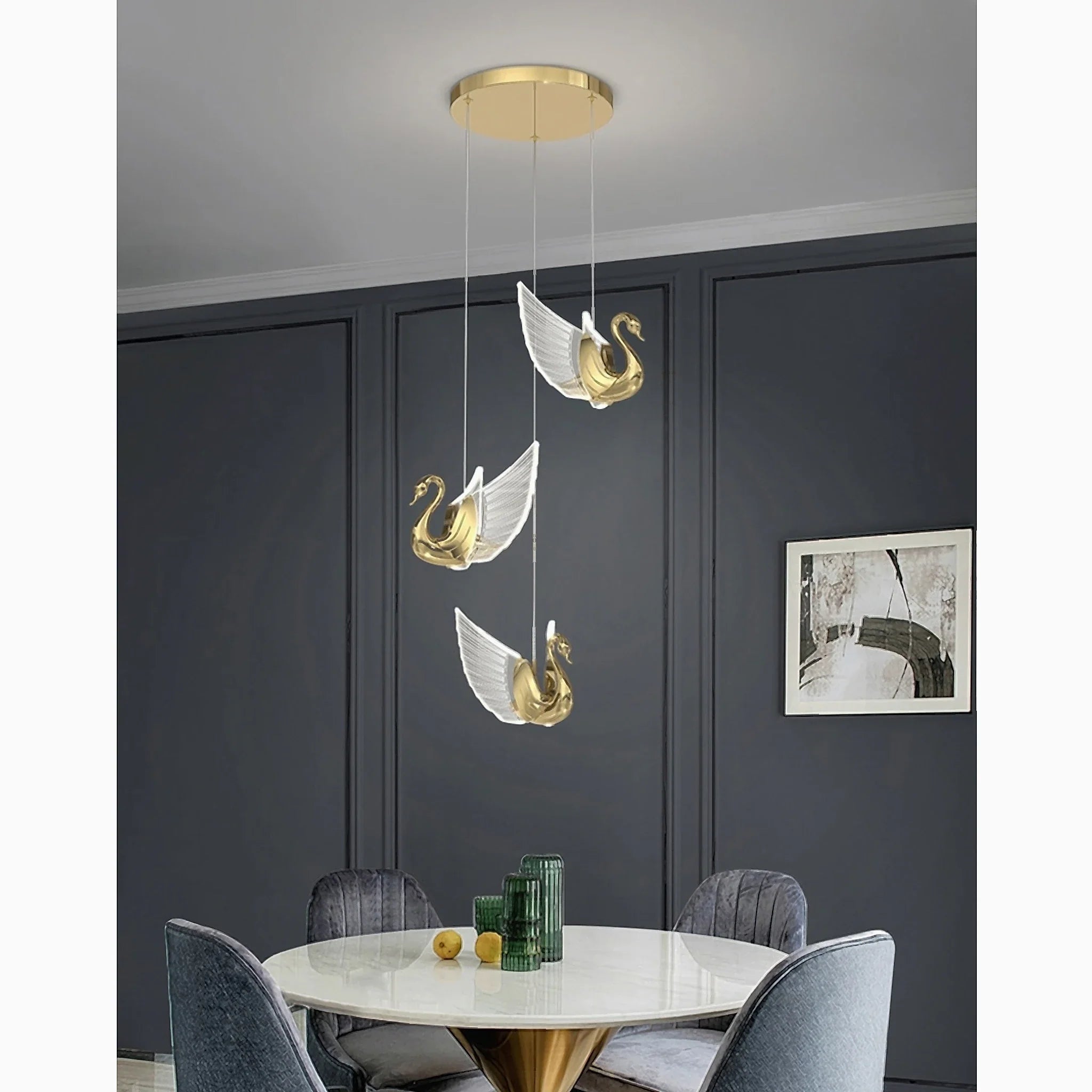Swan Design Gold Chandelier