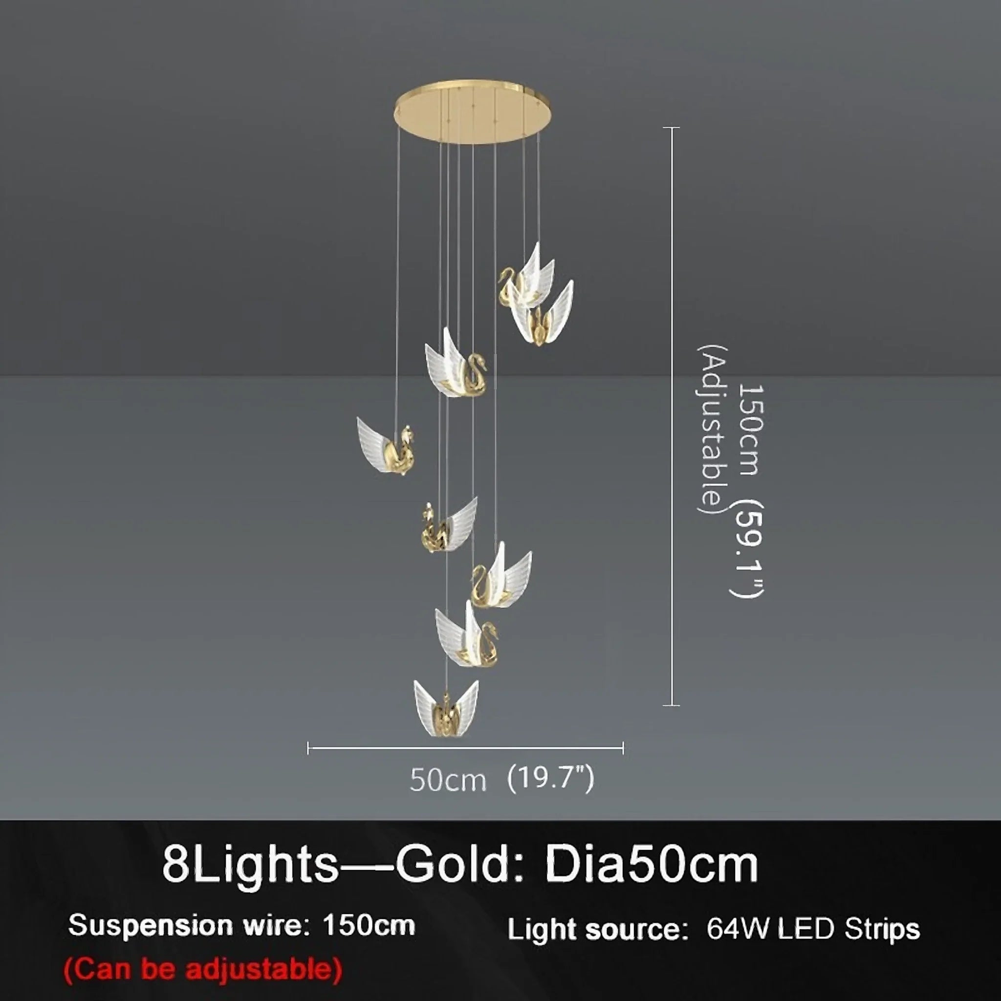 Swan Design Gold Chandelier