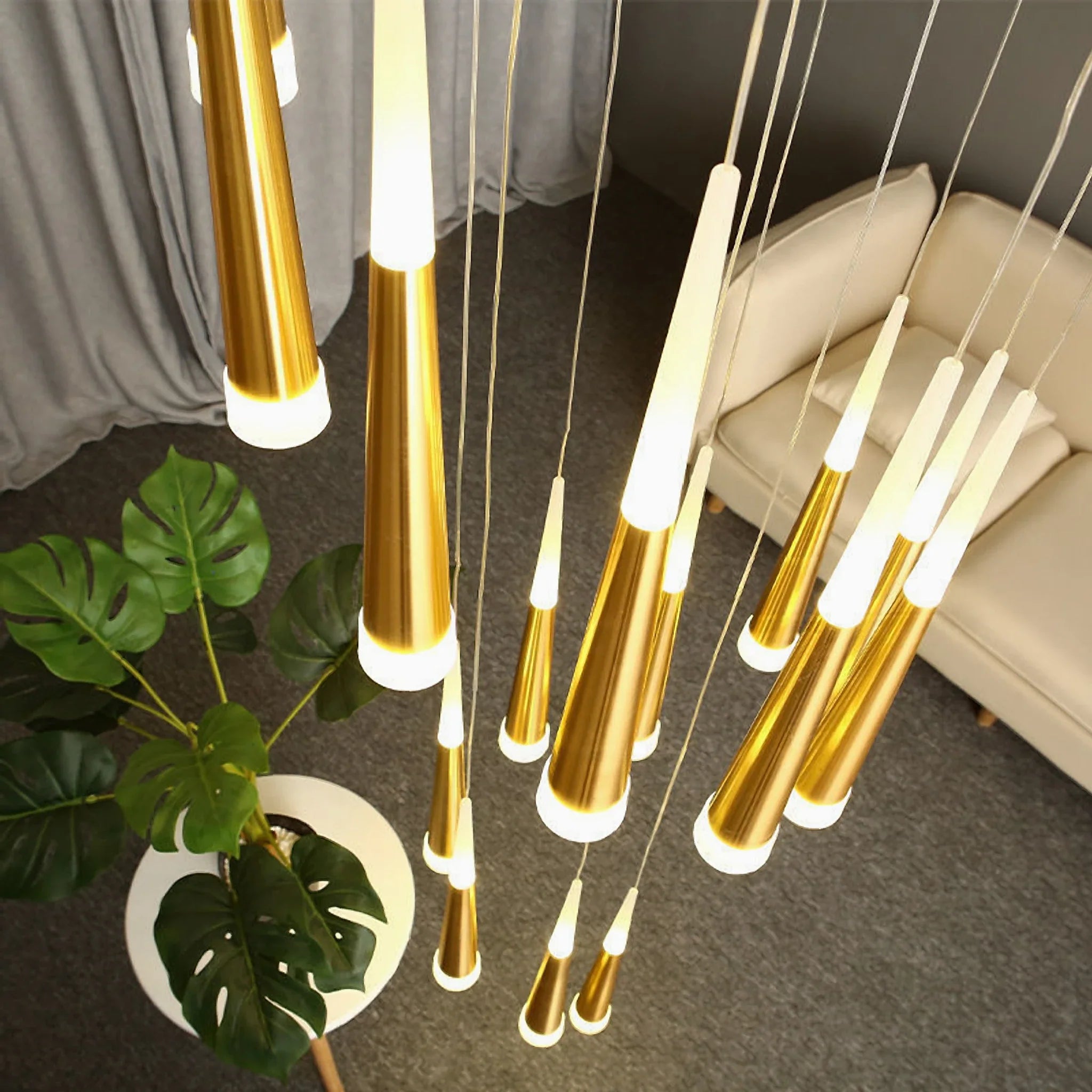 Cantaron | Modern Hanging Gold/Black Meteor Shower Chandelier