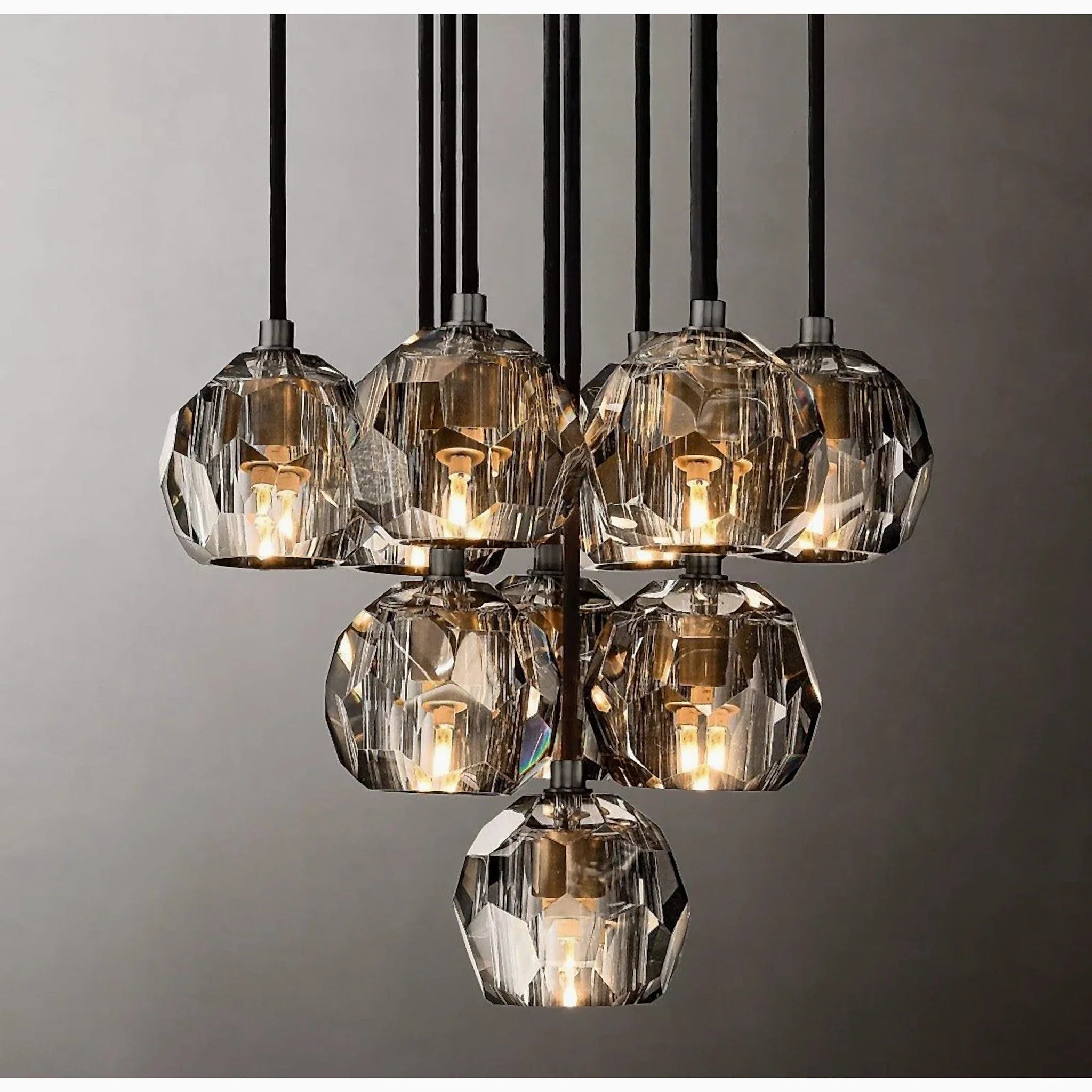 Consegudes | Round Grey LED Cut Crystal Ceiling Chandelier