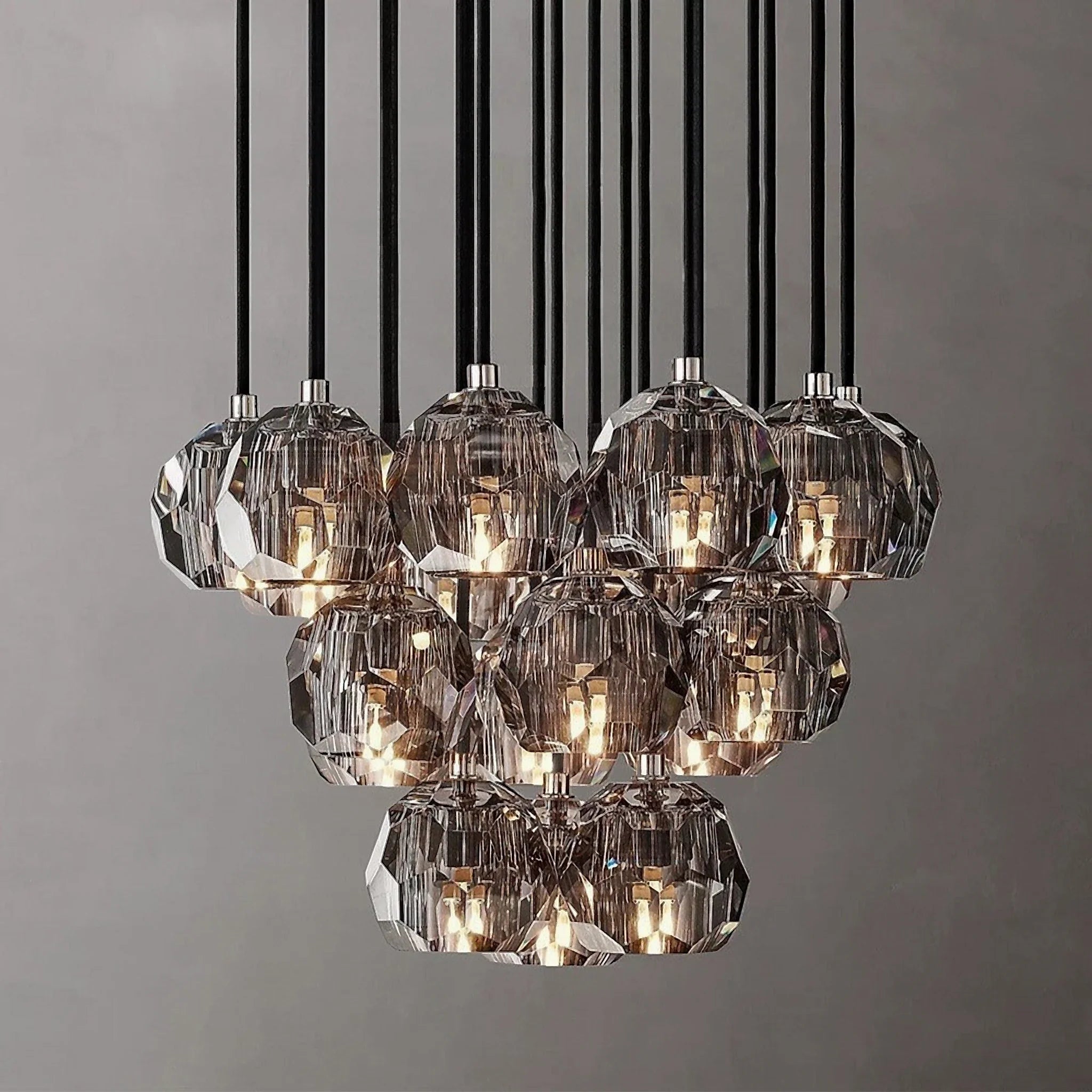 Consegudes | Round Grey LED Cut Crystal Ceiling Chandelier