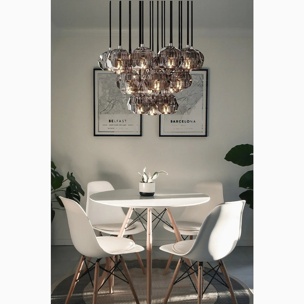 Consegudes | Round Grey LED Cut Crystal Ceiling Chandelier