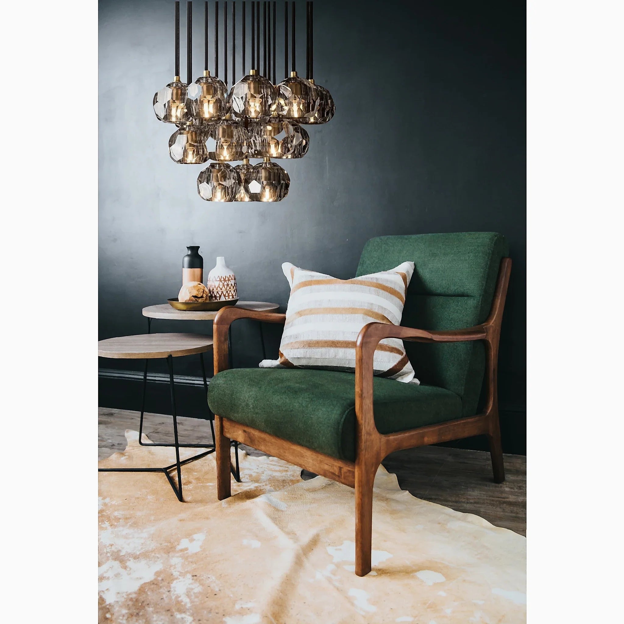 Consegudes | Round Grey LED Cut Crystal Ceiling Chandelier