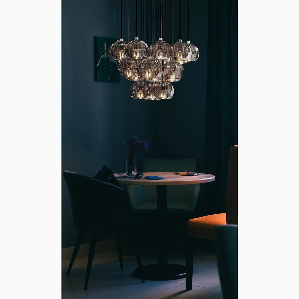 Consegudes | Round Grey LED Cut Crystal Ceiling Chandelier