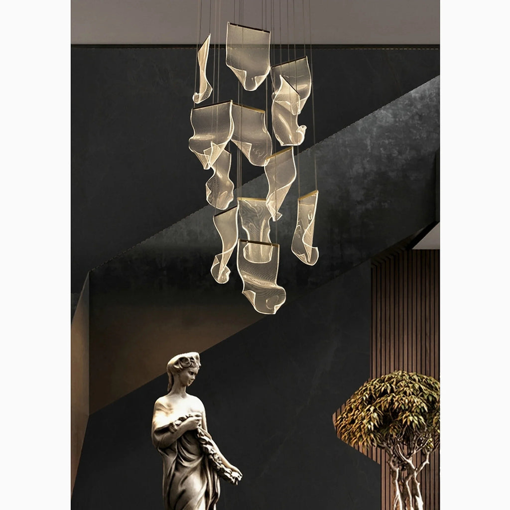 Coursegoules | Silk Design Gold Pendant Light for Staircase