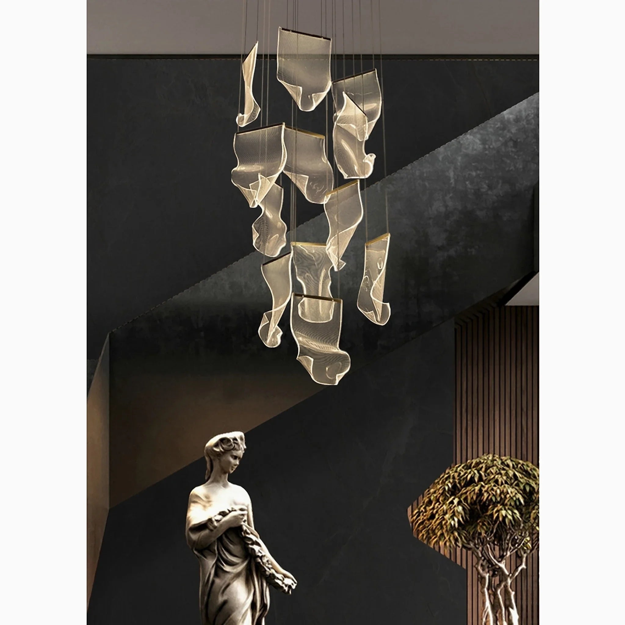 Coursegoules | Silk Design Gold Pendant Light for Staircase